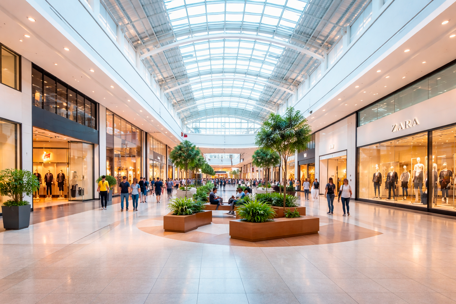 Centro commerciale illuminato con impianti per efficienza energetica centri commerciali