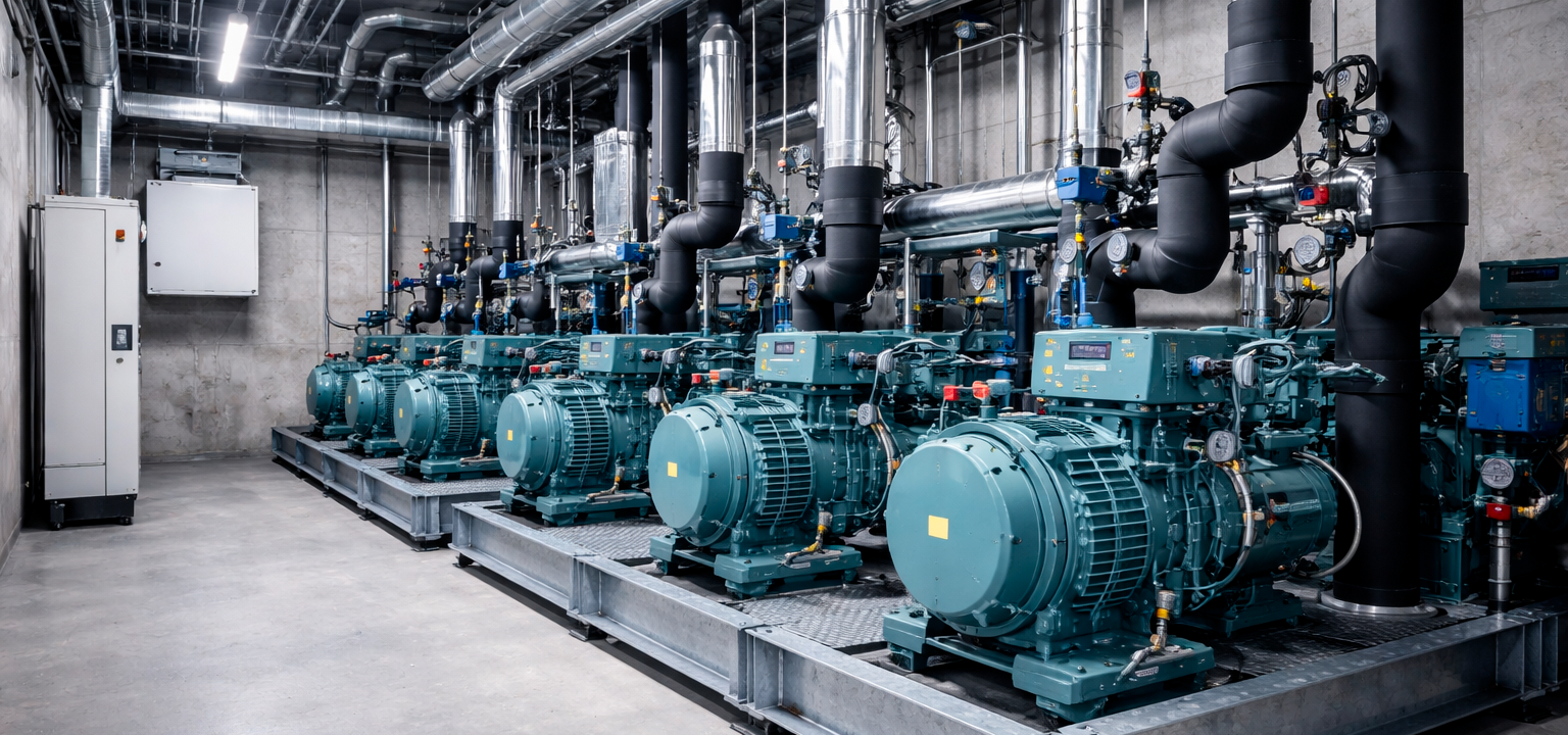 Impianto di refrigerazione alimentato da impianti elettrici supermercati in locale tecnico