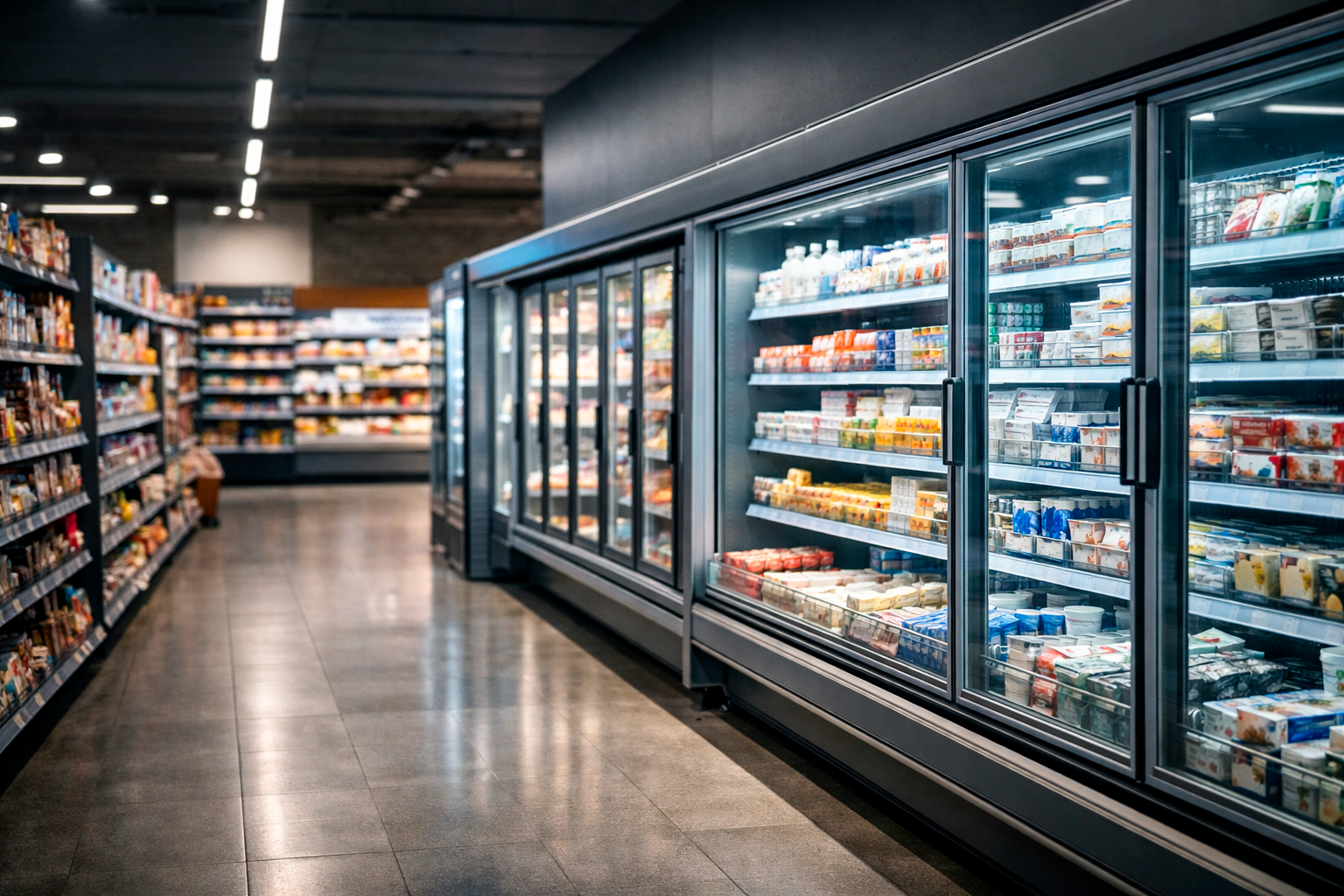 Banchi frigo alimentati da impianti elettrici supermercati in area vendita