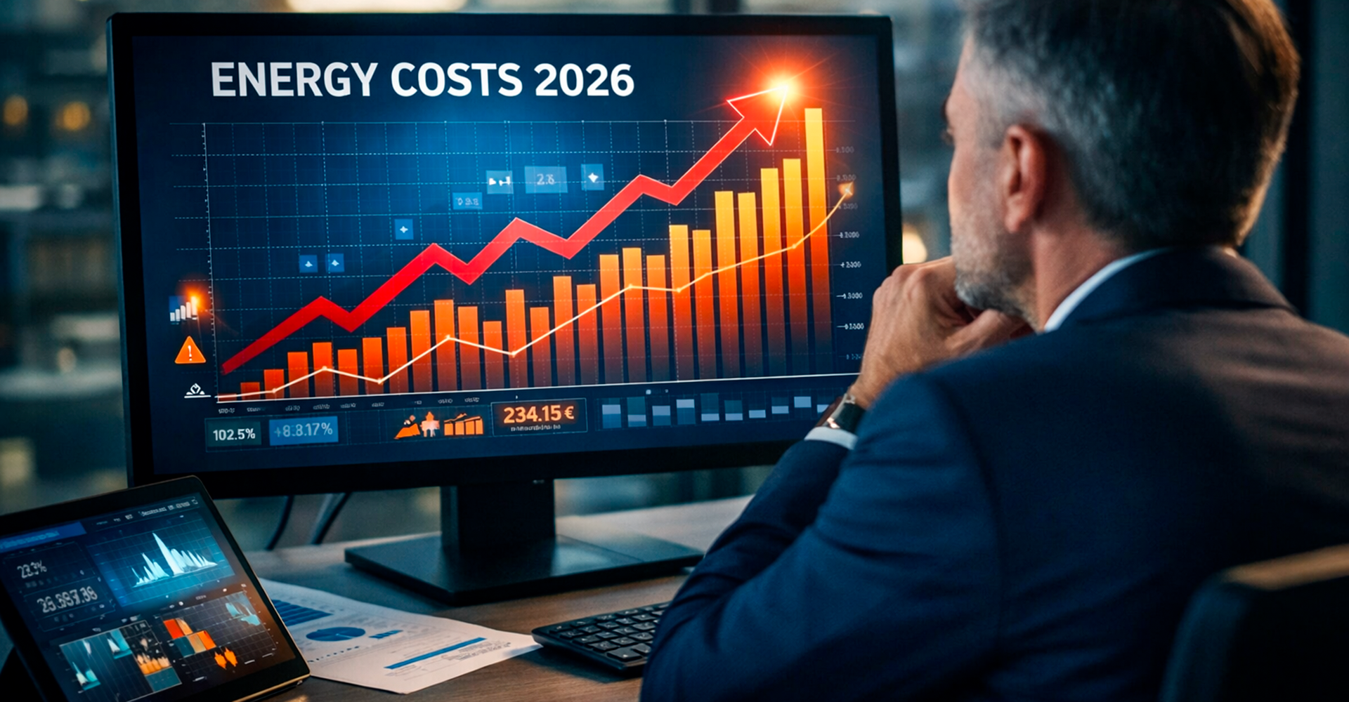 Aumenti energia aziende 2026 analisi costi energetici con grafici in crescita