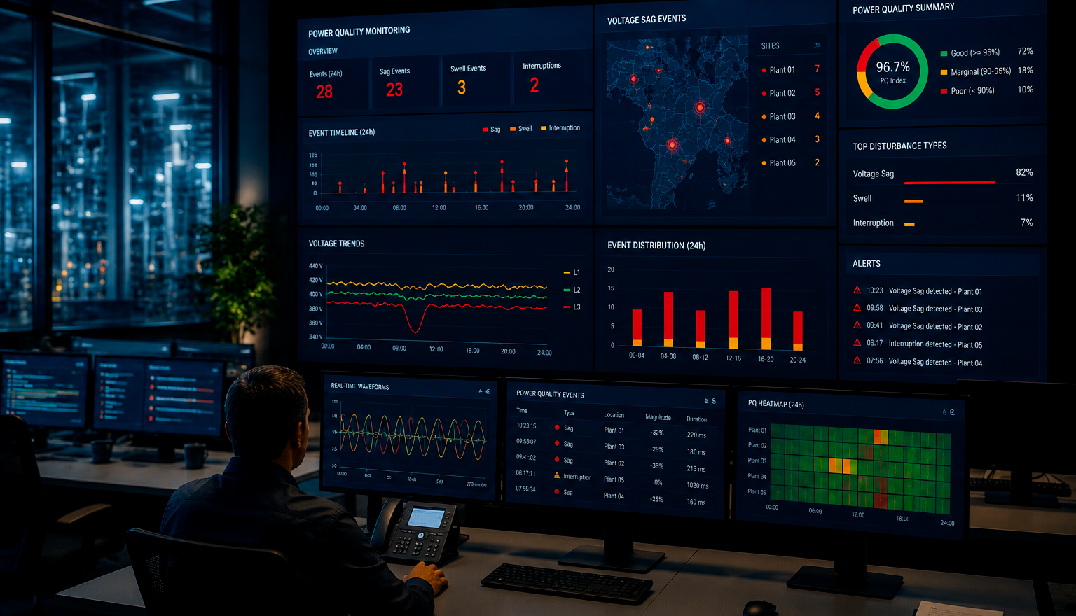 Control room industriale per monitoraggio power quality e analisi dei buchi di tensione 💡Bonus e incentivi 2025 per impianti elettrici💡