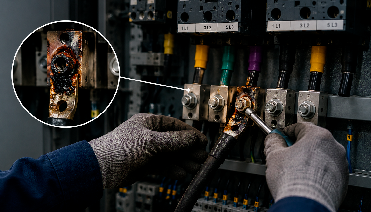 Intervento su connessione elettrica surriscaldata individuata con termografia elettrica industriale