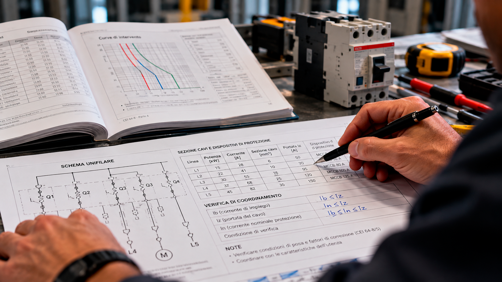 Verifica del coordinamento tra cavi e protezioni Verifica tecnica del coordinamento cavi protezioni su schema elettrico